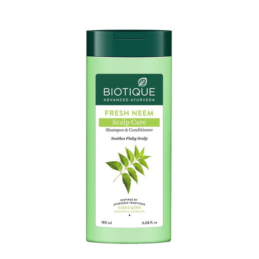 Biotique Fresh Neem 2-in-1 Clarifying Shampoo & Conditioner for Oily Scalp, Removes Buildup & Excess Oil, Lightweight Clean Feel, Daily Use, All Hair Types, 6 fl.Oz