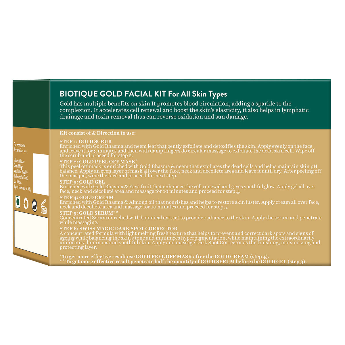 Gold radiance young skin facial kit 5x10g+15g