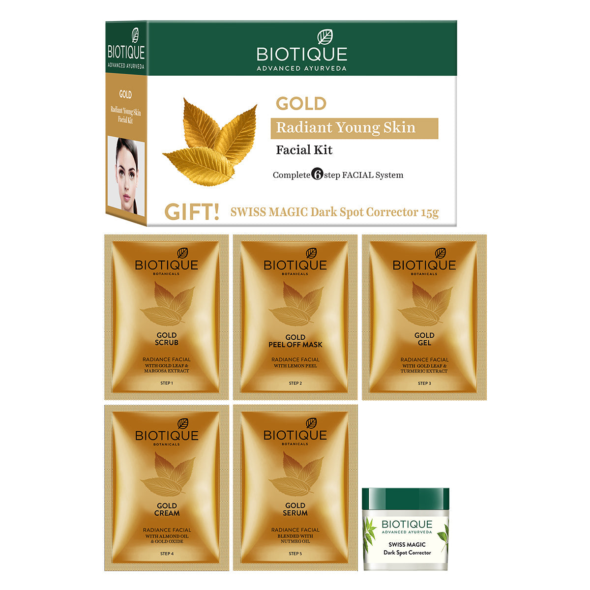 Gold radiance young skin facial kit 5x10g+15g