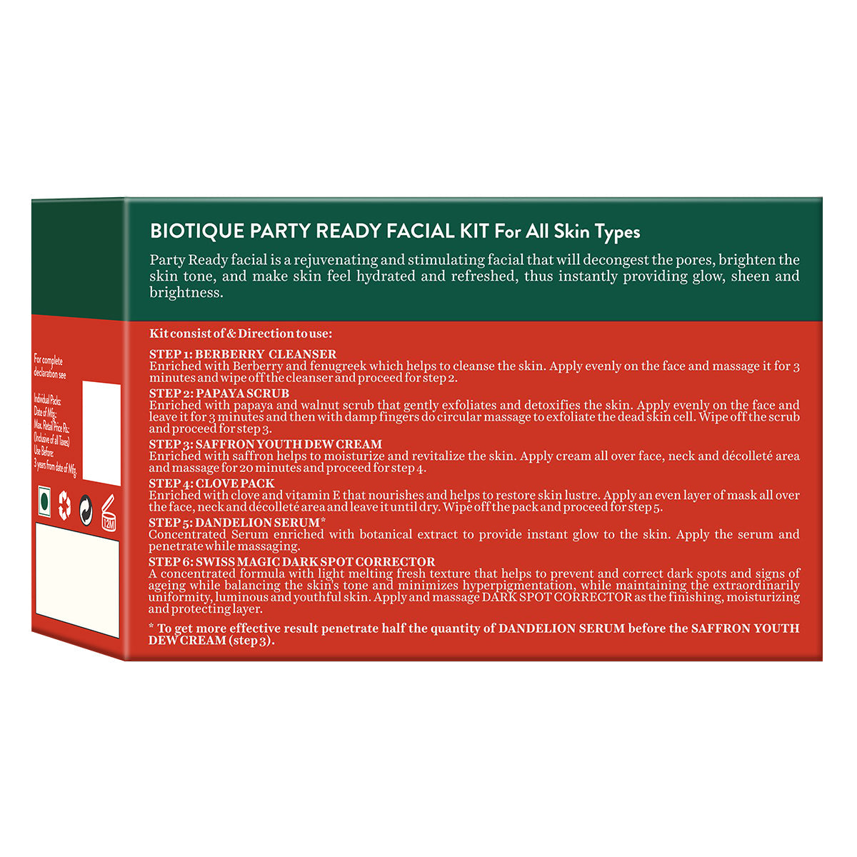 Party ready instant glow facial kit 5x10g+15g