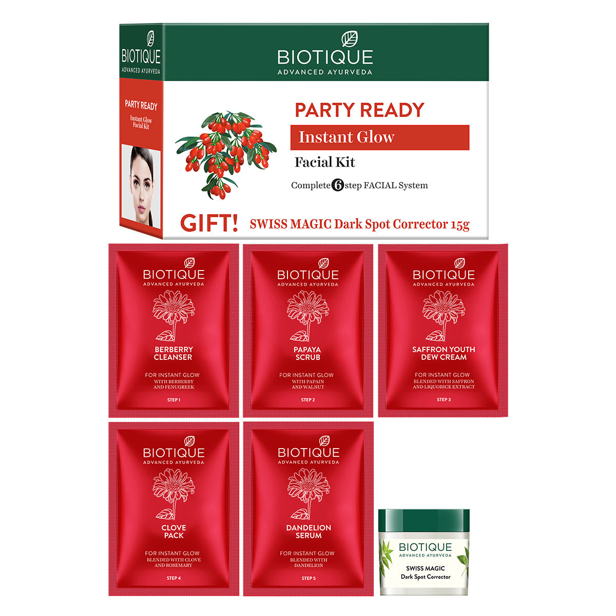 Party ready instant glow facial kit 5x10g+15g