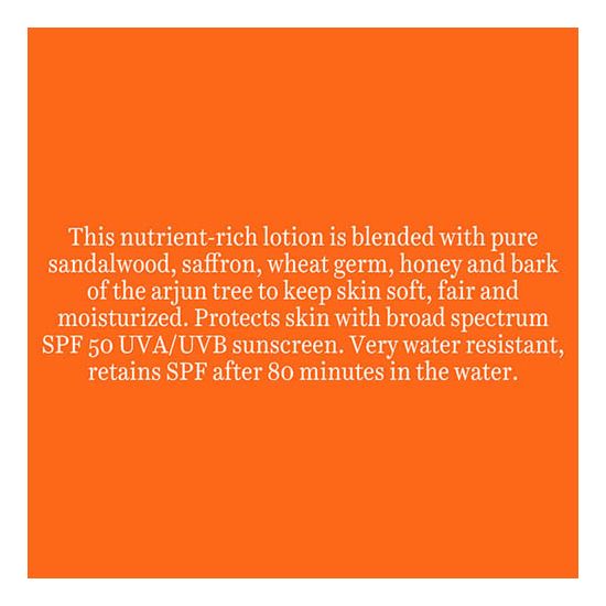 Sun shield sandalwood  50+spf sunscreen lotion.