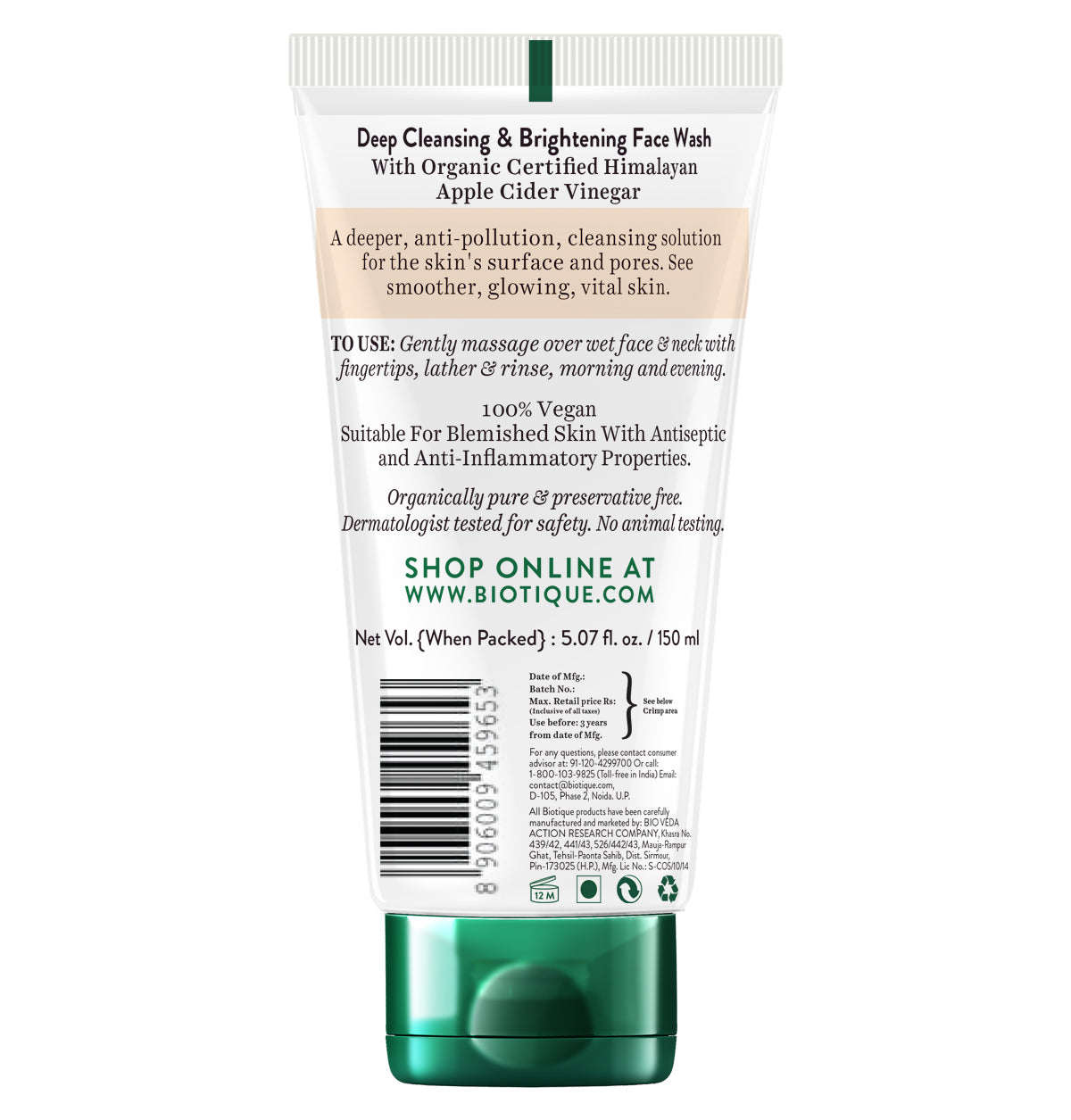 Apple cider vinegar face wash 150ml