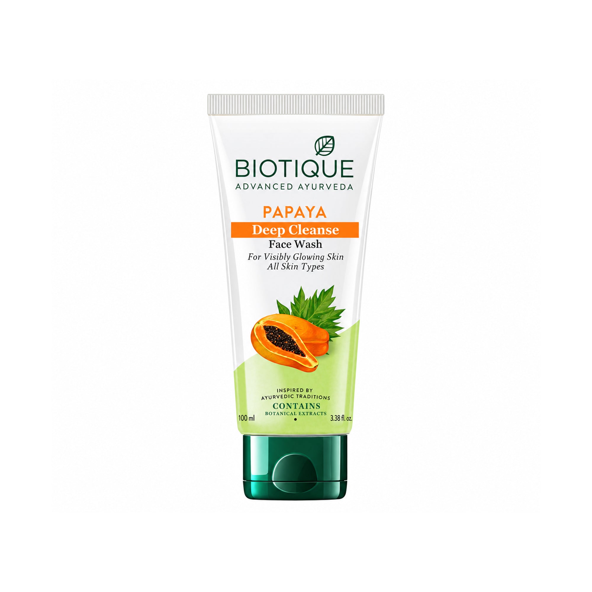 Biotique papaya face wash for fresh, glowing skin – deep cleansing daily face cleanser – removes dirt, oil & impurities without drying – gentle botanical formula for all skin types, 3.38 fl. oz