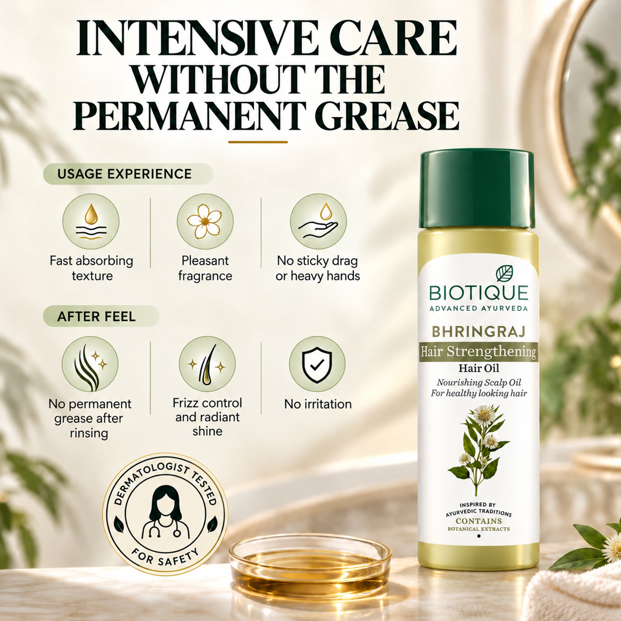 Biotique bhringraj nourishing scalp & hair oil, pre-wash treatment for stronger, fuller-looking hair, helps reduce breakage, adds softness & shine, all hair types, 4 fl.oz