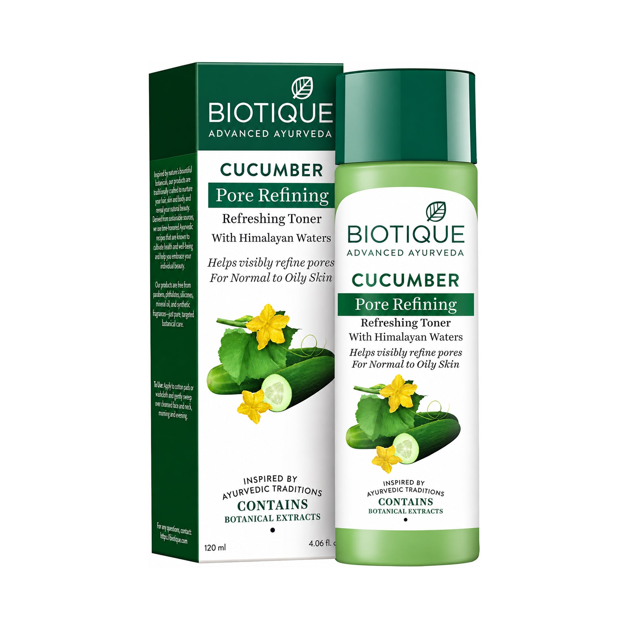 Biotique cucumber pore refining toner | refreshing face toner for oily & combination skin | helps minimize pores, control oil & remove residue | lightweight, non-sticky, daily use, 4 fl. oz
