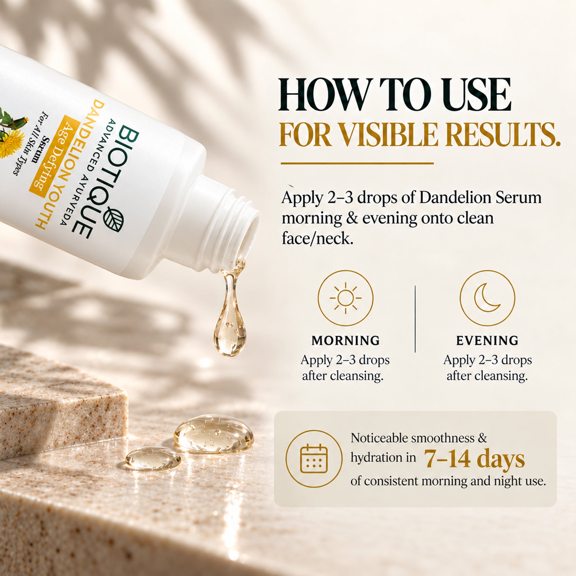 Biotique dandelion youth age defying serum for face |serum for fine lines & dull skin | lightweight botanical face serum for smoother, radiant looking skin | daily use & all skin types, 1.35 fl. oz