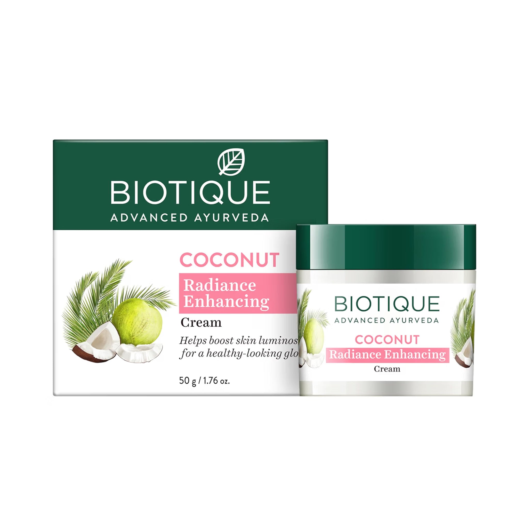 Biotique coconut radiance face cream – lightweight daily moisturizer for soft, hydrated & radiant-looking skin – non-greasy hydration with botanical extracts – for normal to dry skin, 1.76 oz