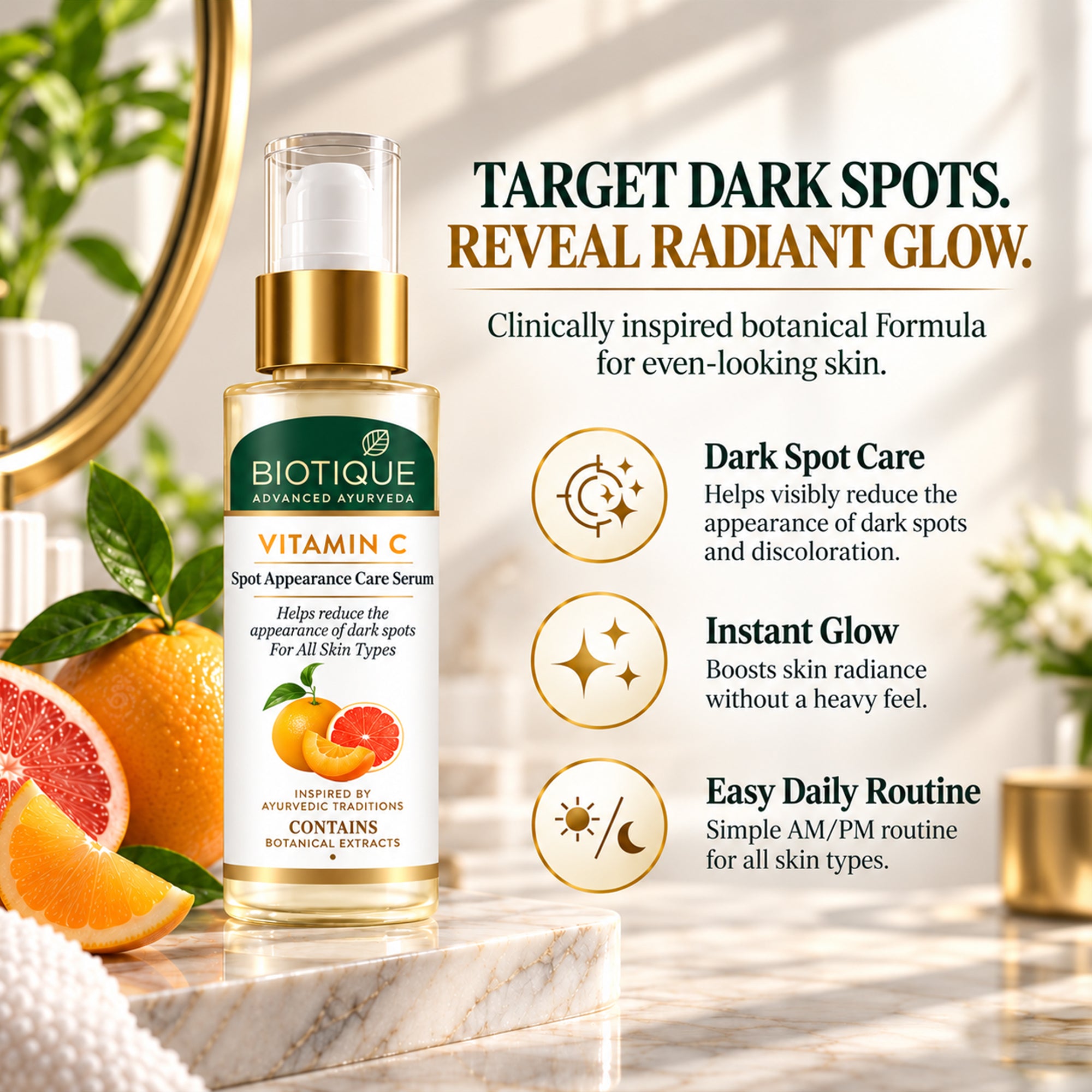 Biotique vitamin c serum | refreshing face toner for oily & combination skin | helps refine pores, control excess oil & deep clean residue | lightweight, non-sticky daily toner, 1 fl. oz