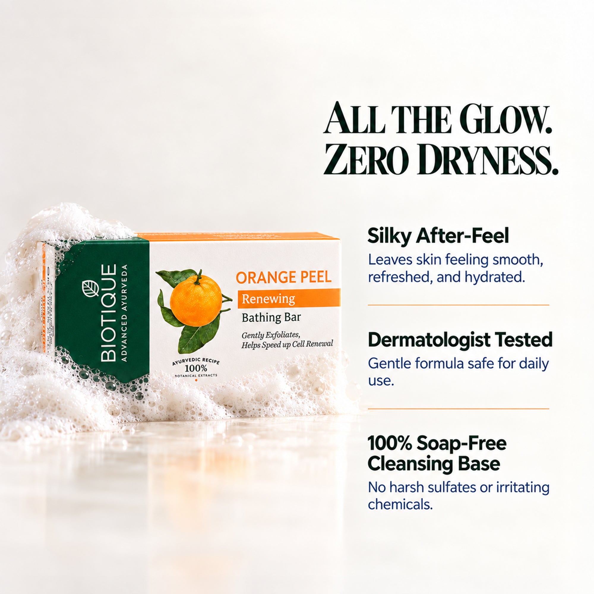 Biotique orange peel bathing bar for fresh, smooth skin – gentle exfoliating soap with orange peel extract – cleansing & non-drying daily body bar – botanical formula for all skin types, 5.29 oz