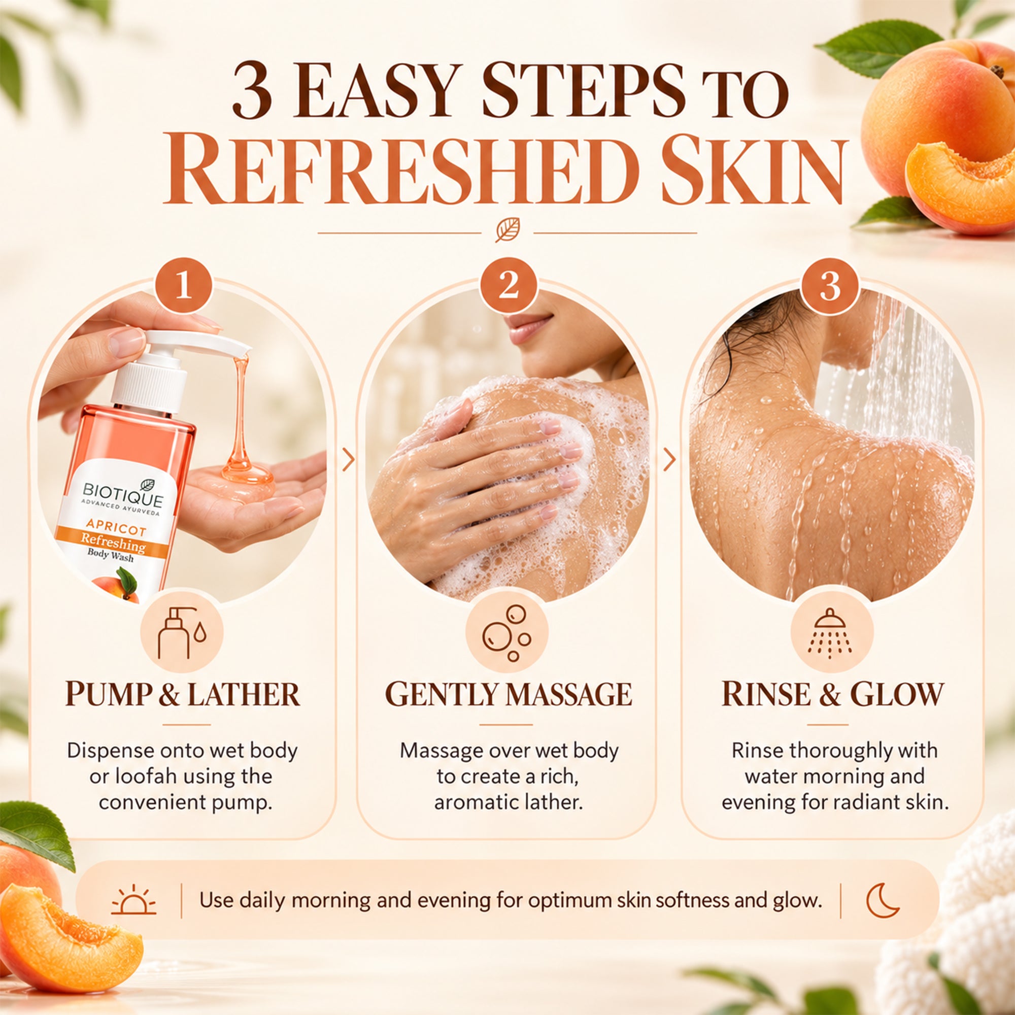 Biotique apricot refreshing body wash for women & men – gentle daily cleanser, non-drying formula, leaves skin soft, smooth & fresh – light gel with botanical extracts, 6.76 fl.