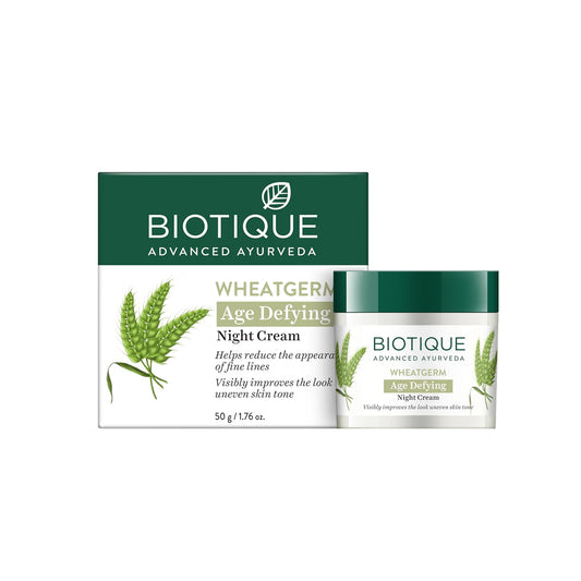 Biotique Wheatgerm Night Cream for Smooth, Hydrated Skin – Nourishing Overnight Moisturizer – Reduce Appearance of Fine Lines & Improve Skin Tone – Botanical Formula for Normal to Dry Skin, 1.76 Oz