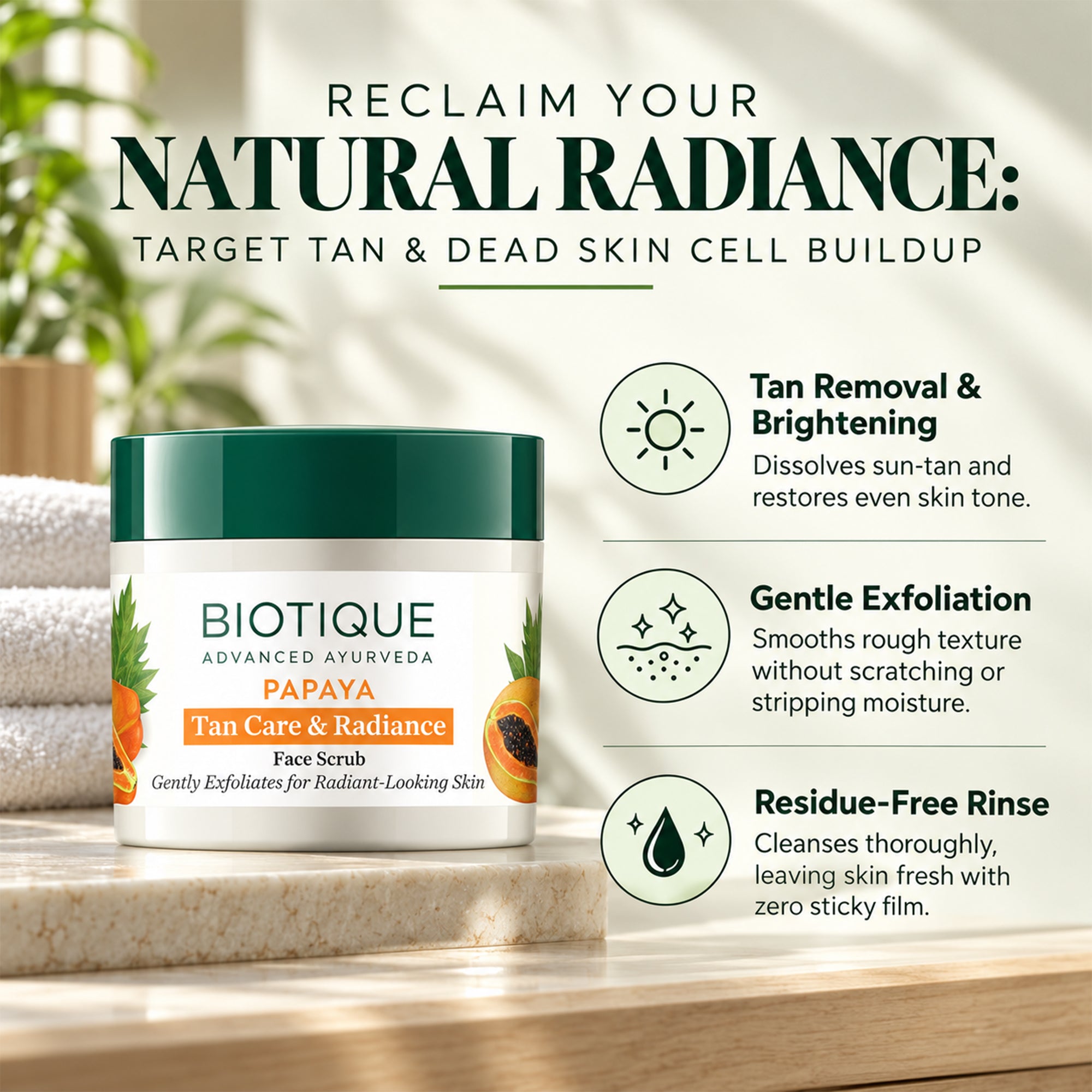 Biotique papaya face scrub for smooth, radiant skin – gentle exfoliating scrub for dull & uneven texture – creamy botanical formula with papaya extract – all skin types, 2.64 oz