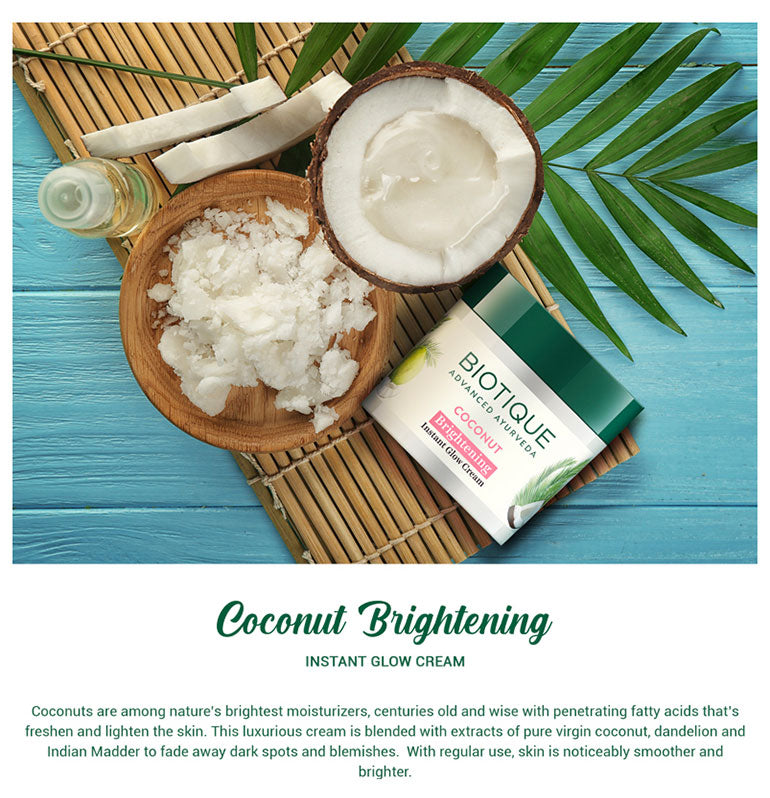 Biotique Bio Coconut Whitening & Brightening Cream Buy COCONUT Brightening Instant Glow Cream Online at Best Price – Biotique