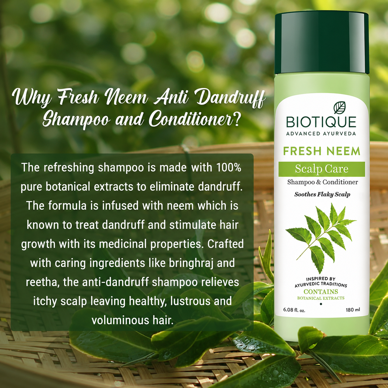 Biotique fresh neem 2-in-1 clarifying shampoo & conditioner -180ml