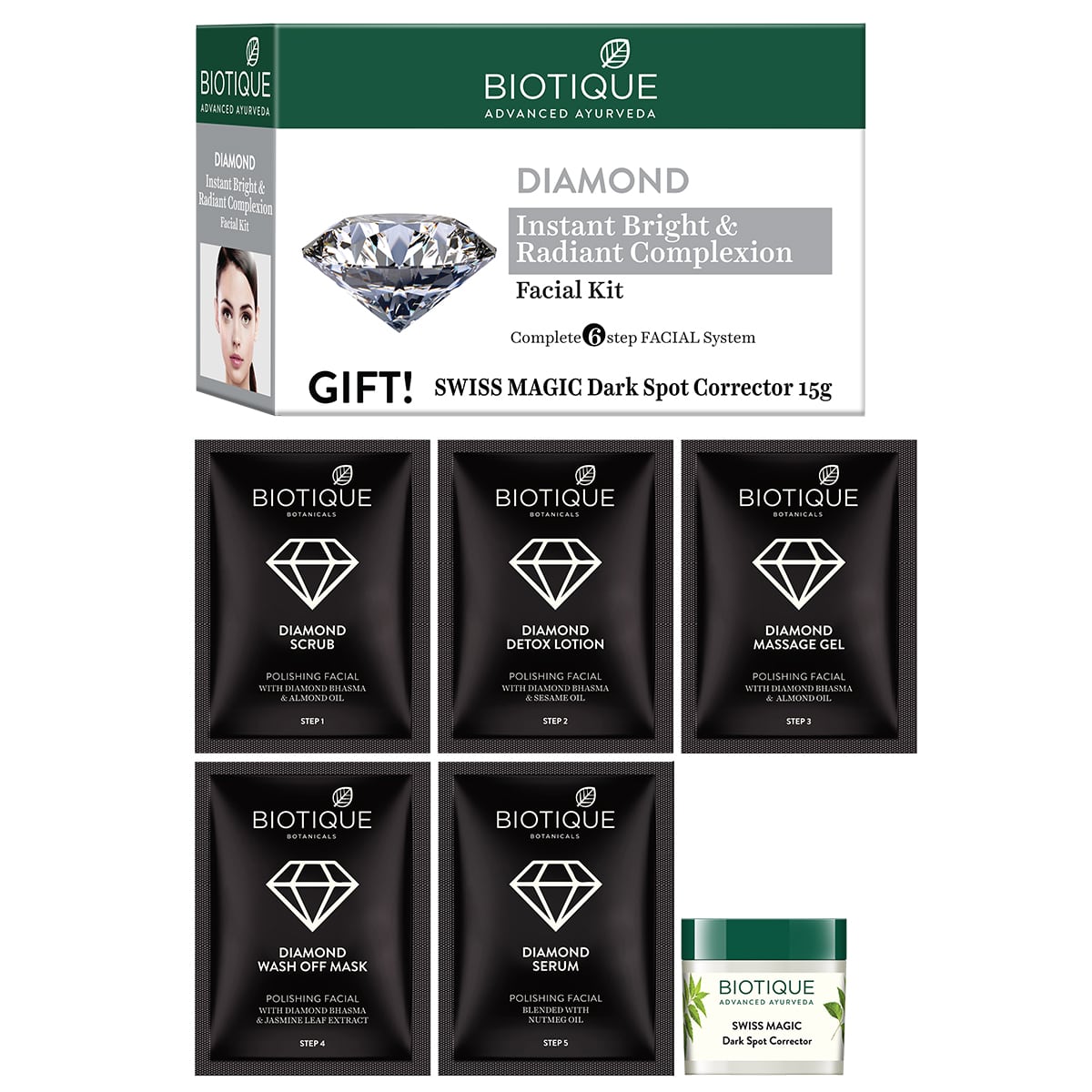 DIAMOND Instant Bright & Radiant Complexion Facial Kit (5x10g + 15g)