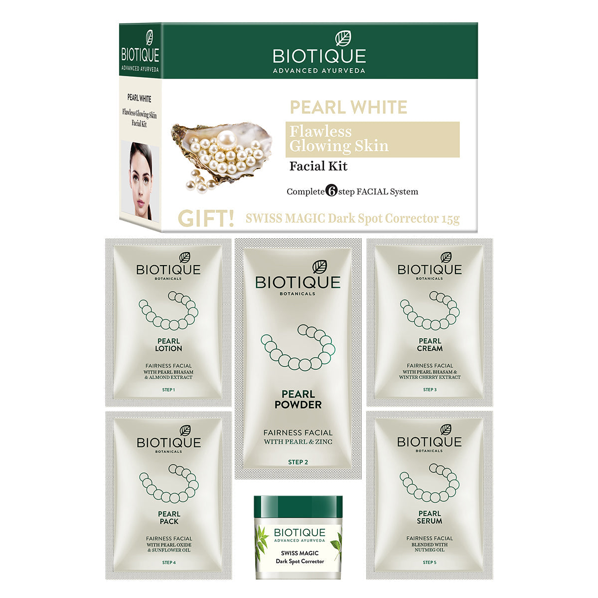 PEARL WHITE Flawless Glowing Skin Facial Kit (5x10g + 15g)